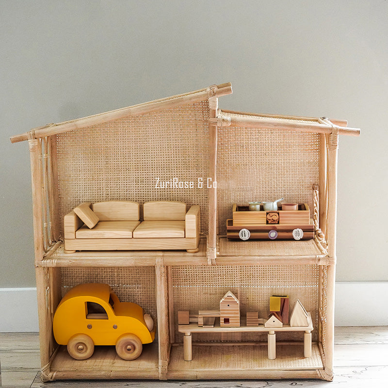 XL Kids Rattan Doll House | Kids Play House | Rattan Furniture | Wooden Doll House | Rattan Doll Bed | Boho Dollhouse | Wabi Sabi Furniture