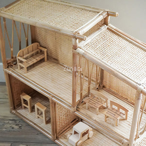 XL Kids Rattan Doll House | Kids Play House | Rattan Furniture | Wooden Doll House | Rattan Doll Bed | Boho Dollhouse | Wabi Sabi Furniture