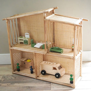 XL Kids Rattan Doll House | Kids Play House | Rattan Furniture | Wooden Doll House | Rattan Doll Bed | Boho Dollhouse | Wabi Sabi Furniture