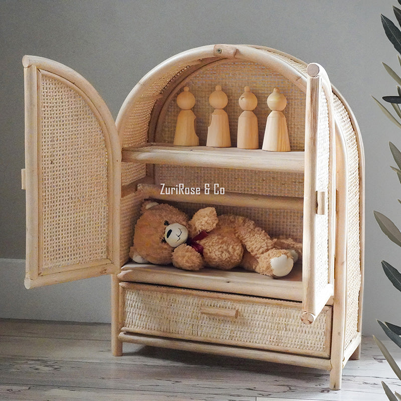 Kids Rattan Doll House Dresser | Kids Play House | Rattan Furniture | Wooden Doll Cabinet | Rattan Doll Bed | Dollhouse | Rattan Dresser