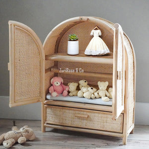 Kids Rattan Doll House Dresser | Kids Play House | Rattan Furniture | Wooden Doll Cabinet | Rattan Doll Bed | Dollhouse | Rattan Dresser