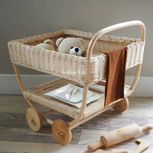 Load image into Gallery viewer, Kids Rattan tea cart | Kids Rattan Furniture| Kids Tea Party | Montessori play | Montessori Kids | Natural Kids Toys | Kids Shopping Cart