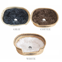 Load image into Gallery viewer, three different types of dog beds, each with a distinct color and pattern. The beds are labeled as "Grays," "Coffee," and "Whites," indicating their color and design.