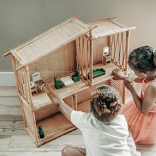 Load image into Gallery viewer, XL Kids Rattan Doll House | Kids Play House | Rattan Furniture | Wooden Doll House | Rattan Doll Bed | Boho Dollhouse | Wabi Sabi Furniture