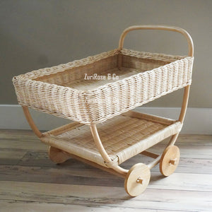 Kids Rattan tea cart | Kids Rattan Furniture| Kids Tea Party | Montessori play | Montessori Kids | Natural Kids Toys | Kids Shopping Cart