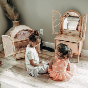 Kids Rattan Doll House Dresser | Kids Play House | Rattan Furniture | Wooden Doll Cabinet | Rattan Doll Bed | Dollhouse | Rattan Dresser